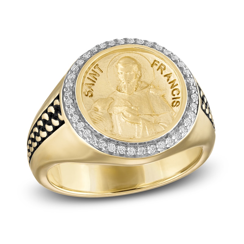 Main Image 1 of 1933 by Esquire Men's Saint Francis Diamond Ring 1/5 ct tw Round 14K Yellow Gold-Plated Sterling Silver