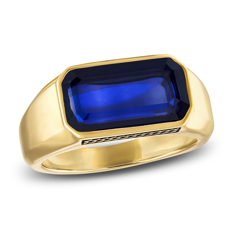 Main Image 1 of 1933 by Esquire Men's Blue Lab-Created Sapphire Ring 14K Yellow Gold-Plated Sterling Silver