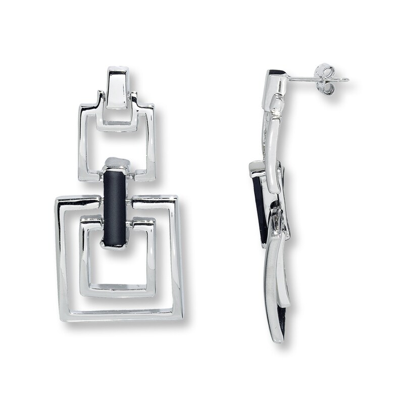 Main Image 1 of Onyx Dangle Earrings Sterling Silver