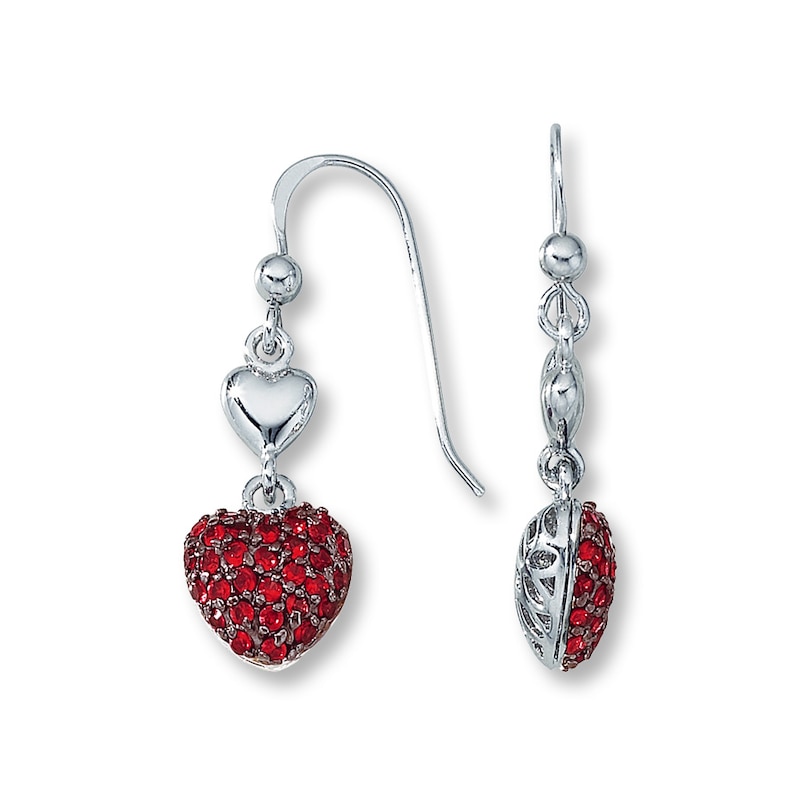 Main Image 1 of Lab-Created Ruby Heart Earrings Sterling Silver