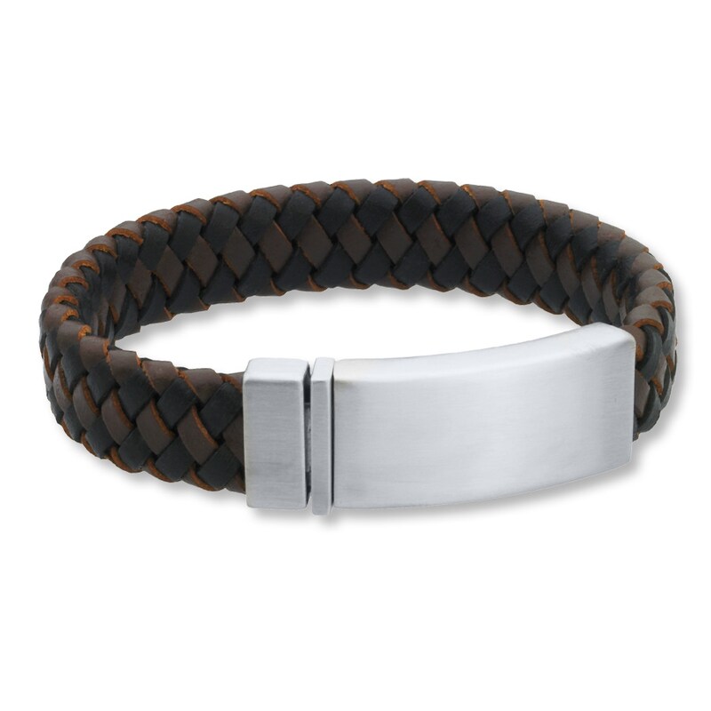 Main Image 1 of Men's ID Bracelet Leather Stainless Steel