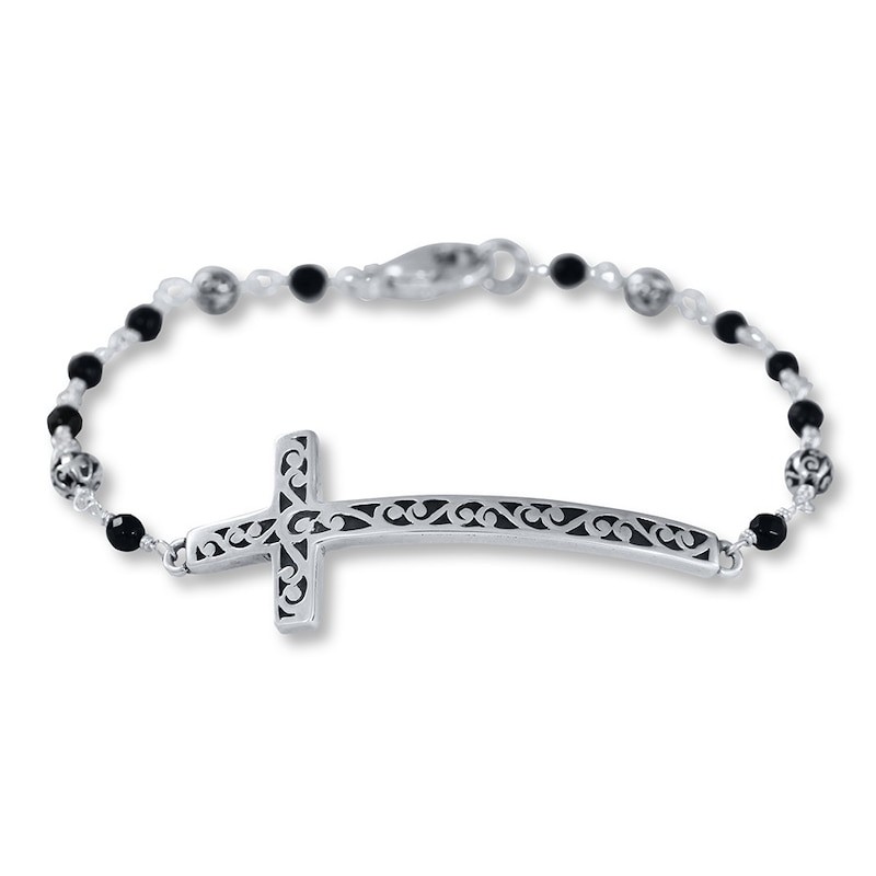 Main Image 1 of Lois Hill Cross Bracelet Onyx Beads Sterling Silver