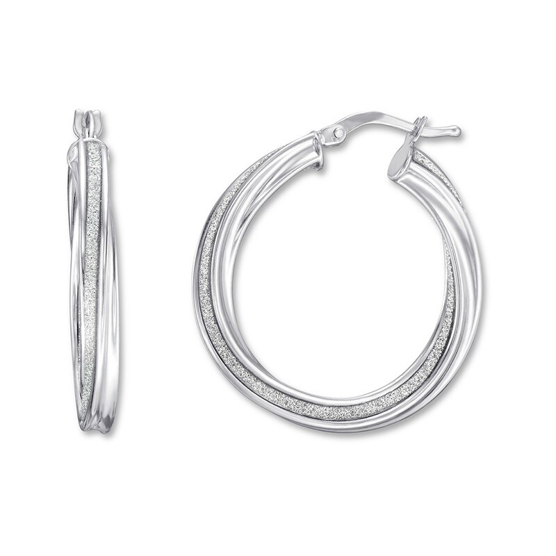 Main Image 1 of Glitter Texture Hoop Earrings Sterling Silver