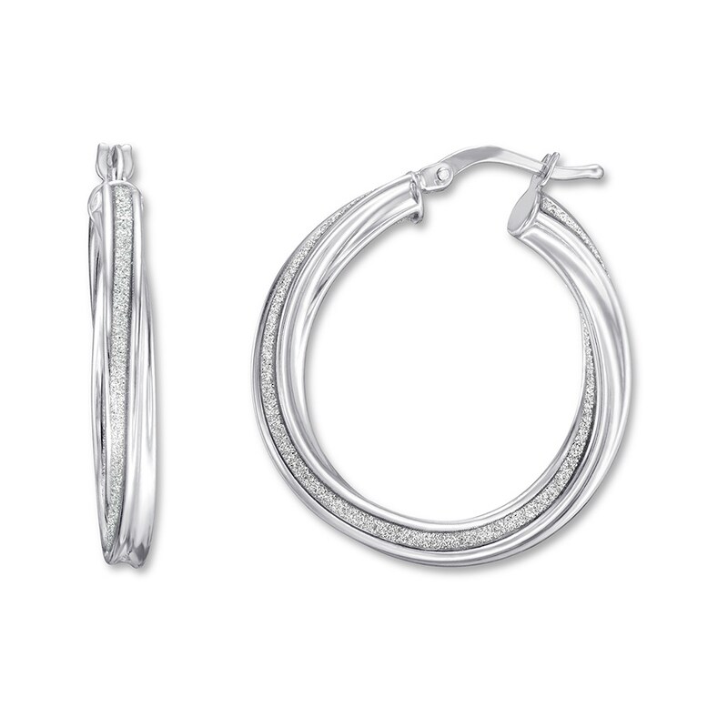 Glitter Texture Hoop Earrings Sterling Silver