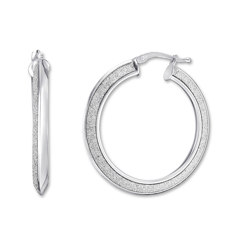 Main Image 1 of Glitter Texture Hoop Earrings Sterling Silver