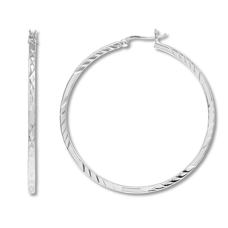 Main Image 1 of Ribbed Hoop Earrings Sterling Silver 50mm