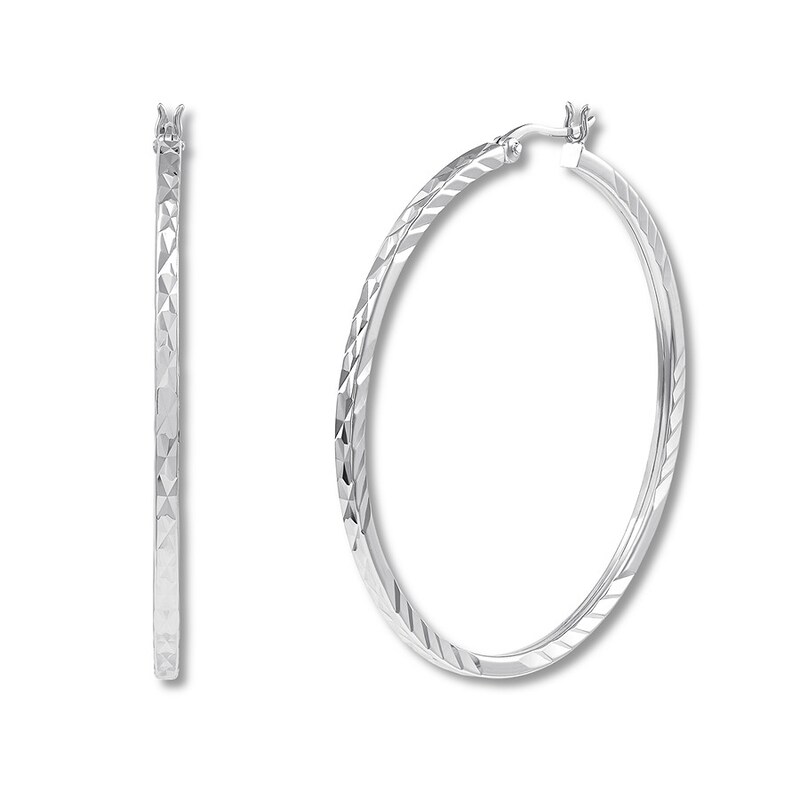 Main Image 2 of Ribbed Hoop Earrings Sterling Silver 50mm