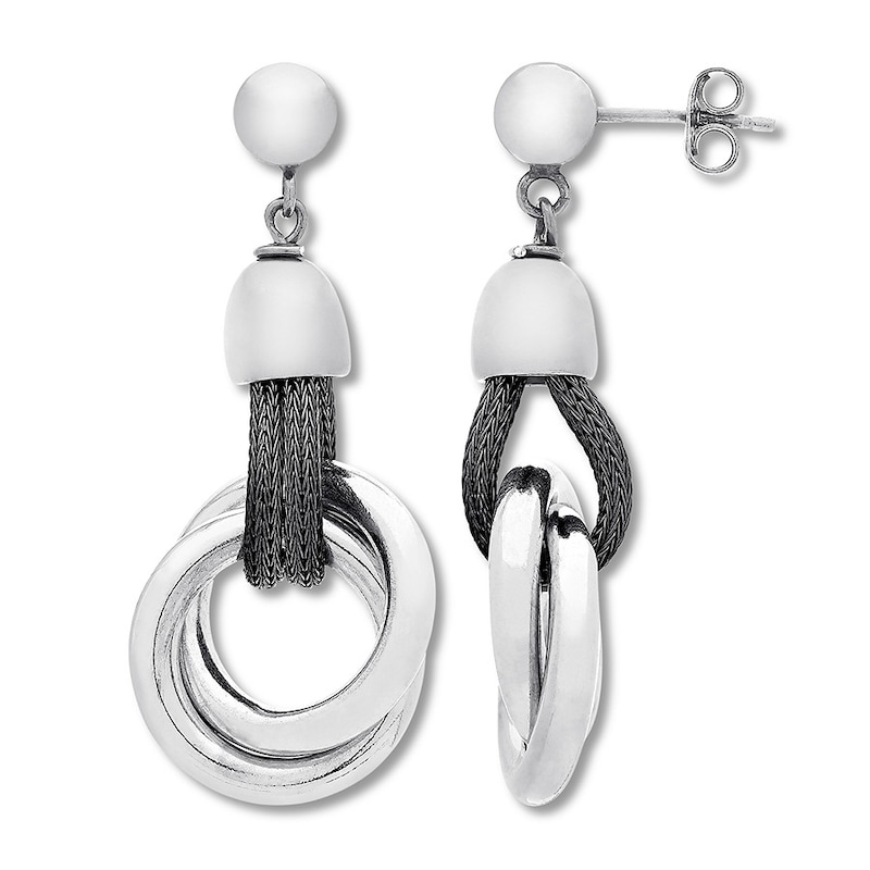 Main Image 1 of Circle Mesh Dangle Earrings Sterling Silver