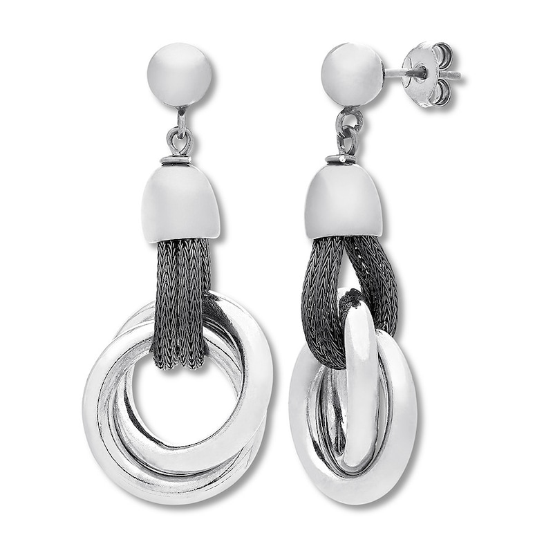 Main Image 2 of Circle Mesh Dangle Earrings Sterling Silver