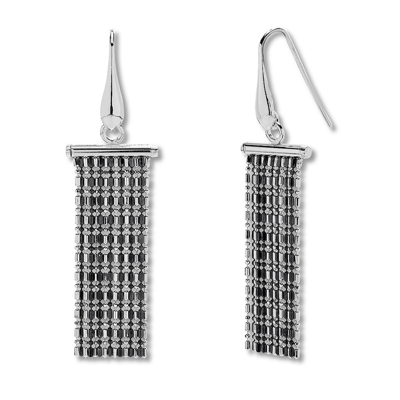 Beaded Chain Earrings Sterling Silver/Black Ruthenium-Plated