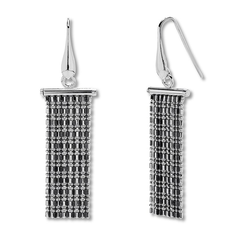 Beaded Chain Earrings Sterling Silver/Black Ruthenium-Plated