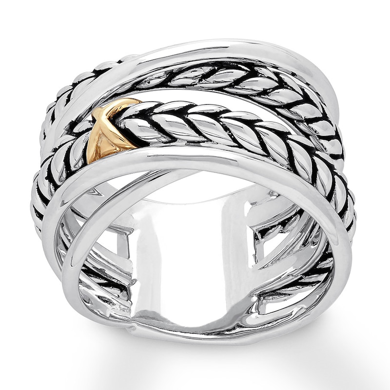 Textured Crossover Band Sterling Silver/14K Gold