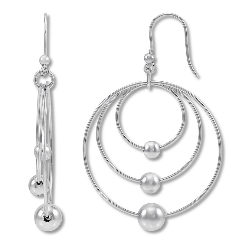 Circle & Bead Dangle Earrings Sterling Silver