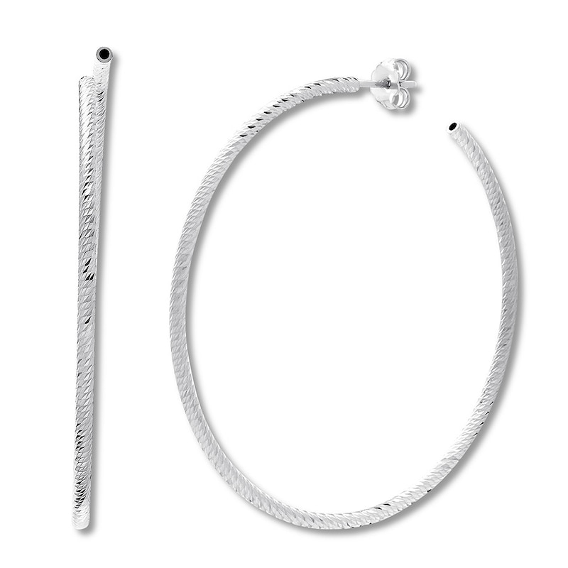 Textured Hollow Hoop Earrings Sterling Silver 57mm