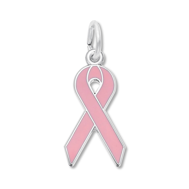 Breast Cancer Ribbon Pink Enamel Sterling Silver Charm