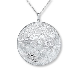 Round Floral Locket Sterling Silver 24"