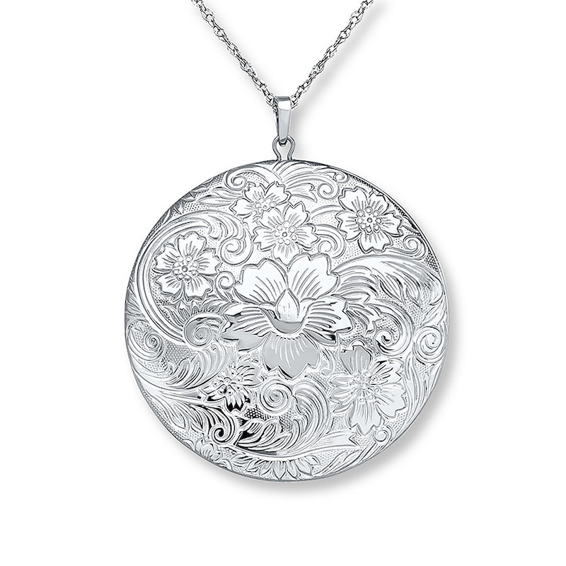 Main Image 1 of Round Floral Locket Sterling Silver 24"