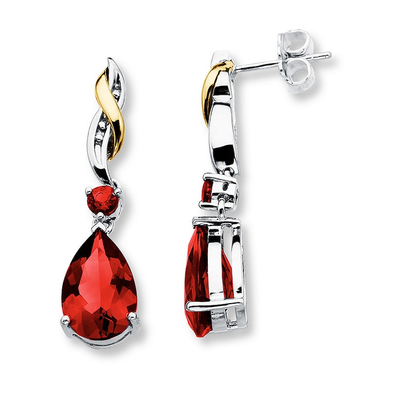 Lab-Created Ruby Earrings Sterling Silver/10K Yellow Gold