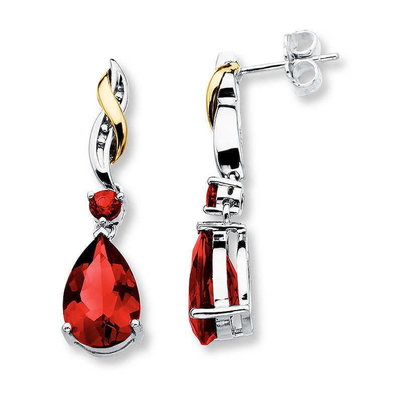 Main Image 1 of Lab-Created Ruby Earrings Sterling Silver/10K Yellow Gold