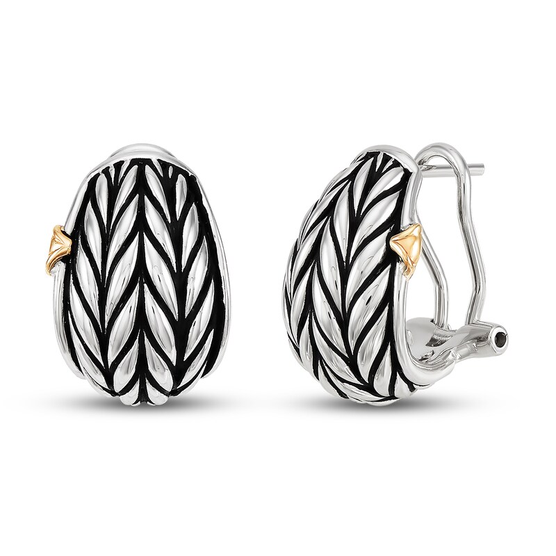 Main Image 1 of Wheat Design Textured Button Earrings Sterling Silver/14K Yellow Gold
