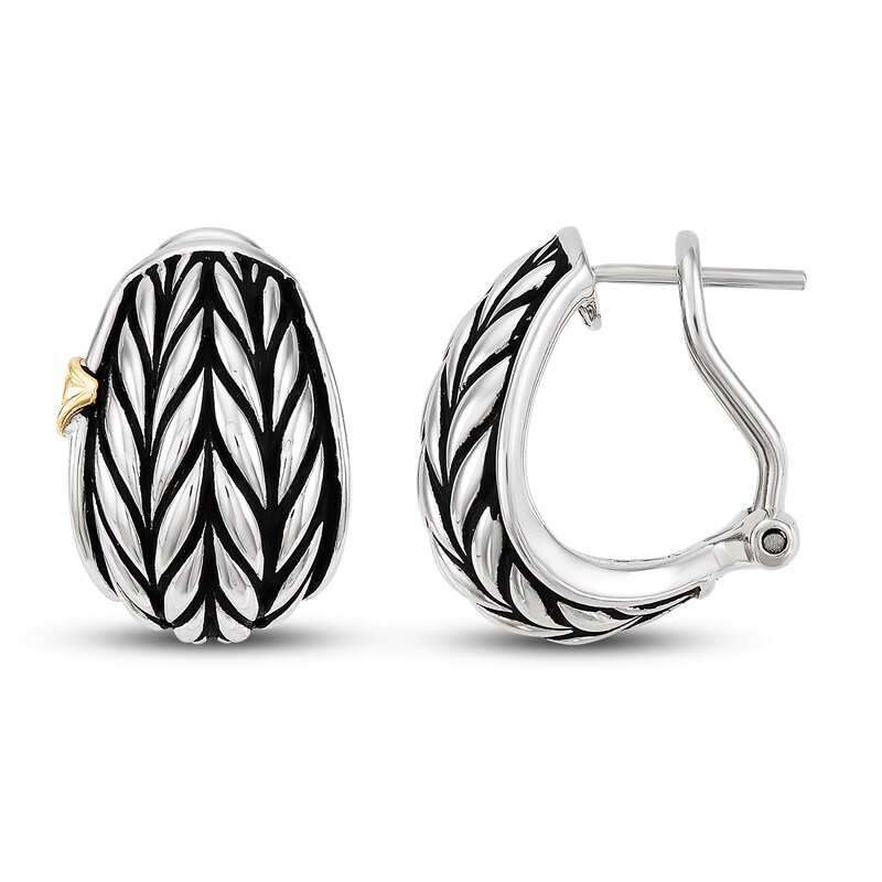 Main Image 2 of Wheat Design Textured Button Earrings Sterling Silver/14K Yellow Gold