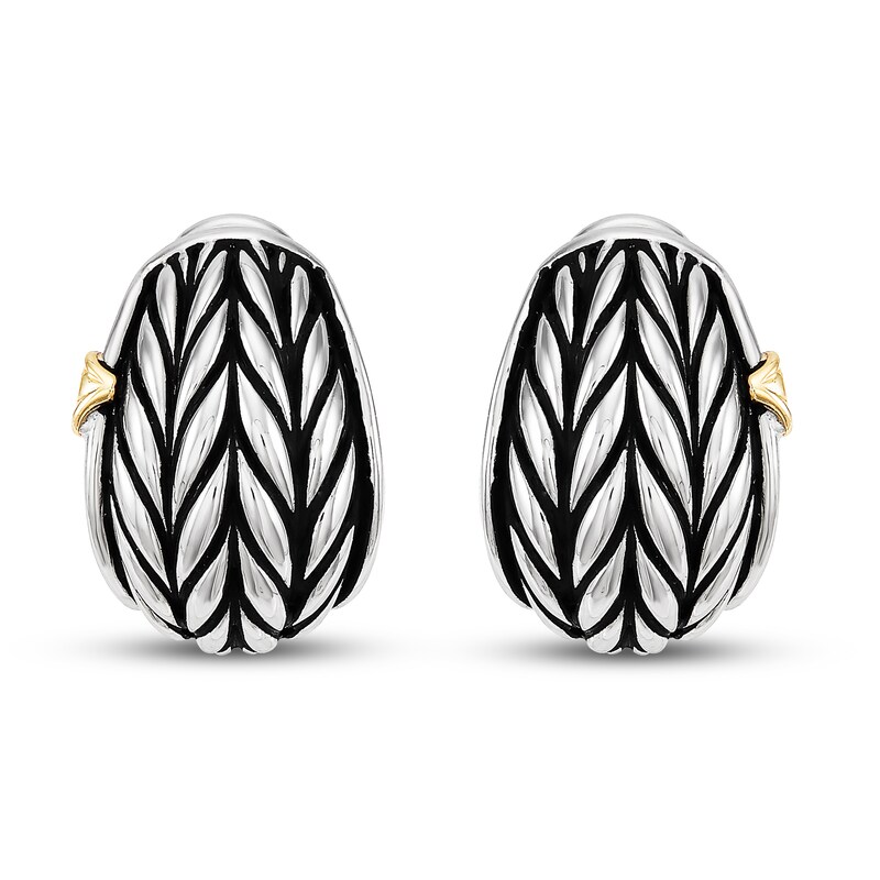 Main Image 3 of Wheat Design Textured Button Earrings Sterling Silver/14K Yellow Gold