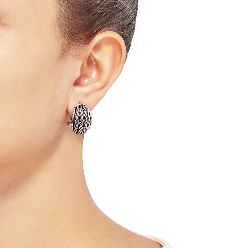Main Image 4 of Wheat Design Textured Button Earrings Sterling Silver/14K Yellow Gold