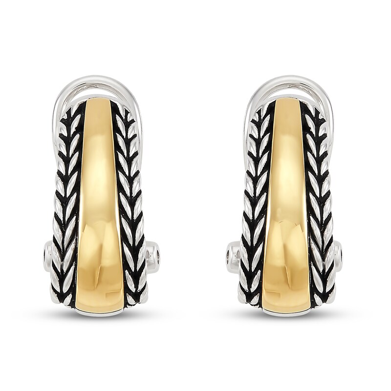 Main Image 3 of Wheat Design Textured Button Earrings Sterling Silver/14K Yellow Gold