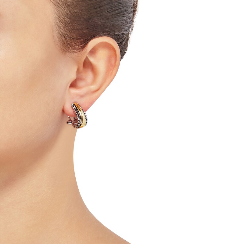 Main Image 4 of Wheat Design Textured Button Earrings Sterling Silver/14K Yellow Gold