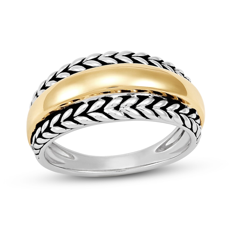 Main Image 1 of Wheat Design Textured Band Ring Sterling Silver/14K Yellow Gold
