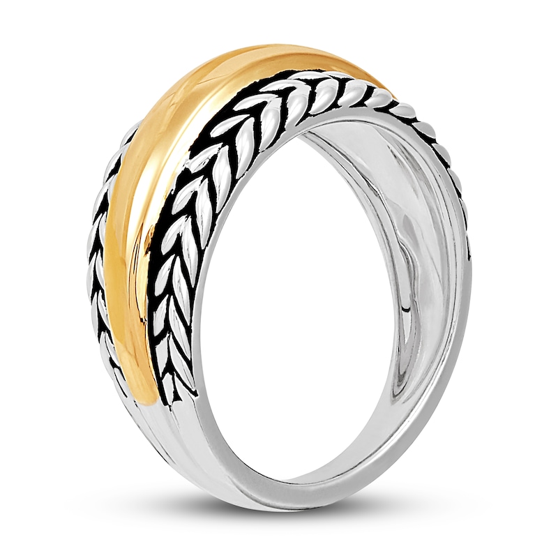 Wheat Design Textured Band Ring Sterling Silver/14K Yellow Gold
