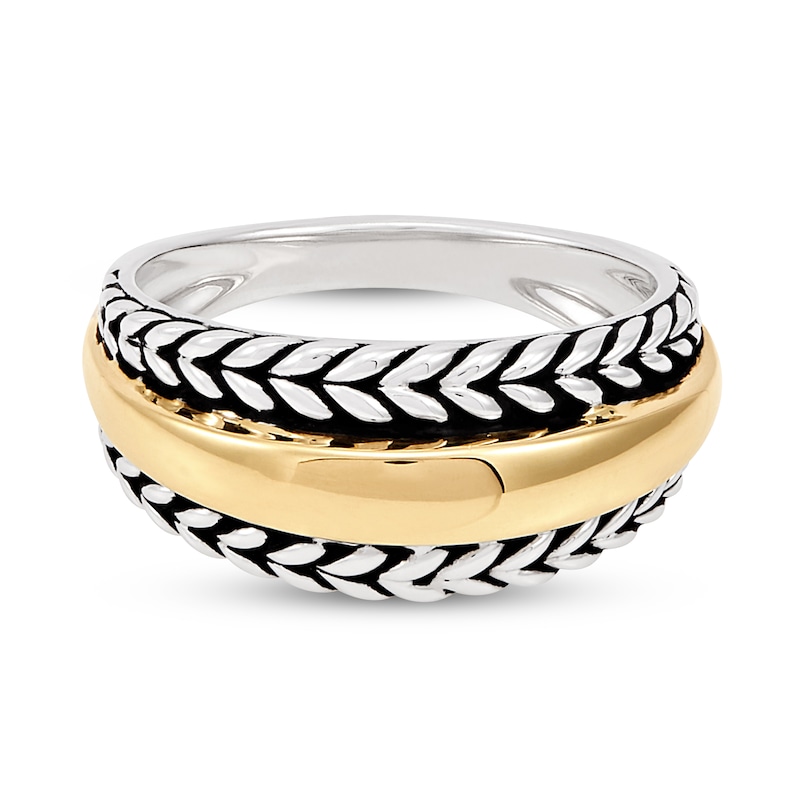 Wheat Design Textured Band Ring Sterling Silver/14K Yellow Gold
