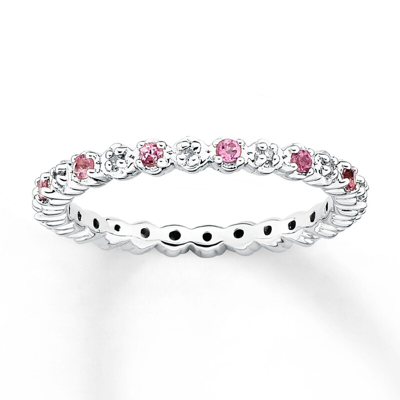Stackable Ring Pink Tourmaline & Diamond Sterling Silver