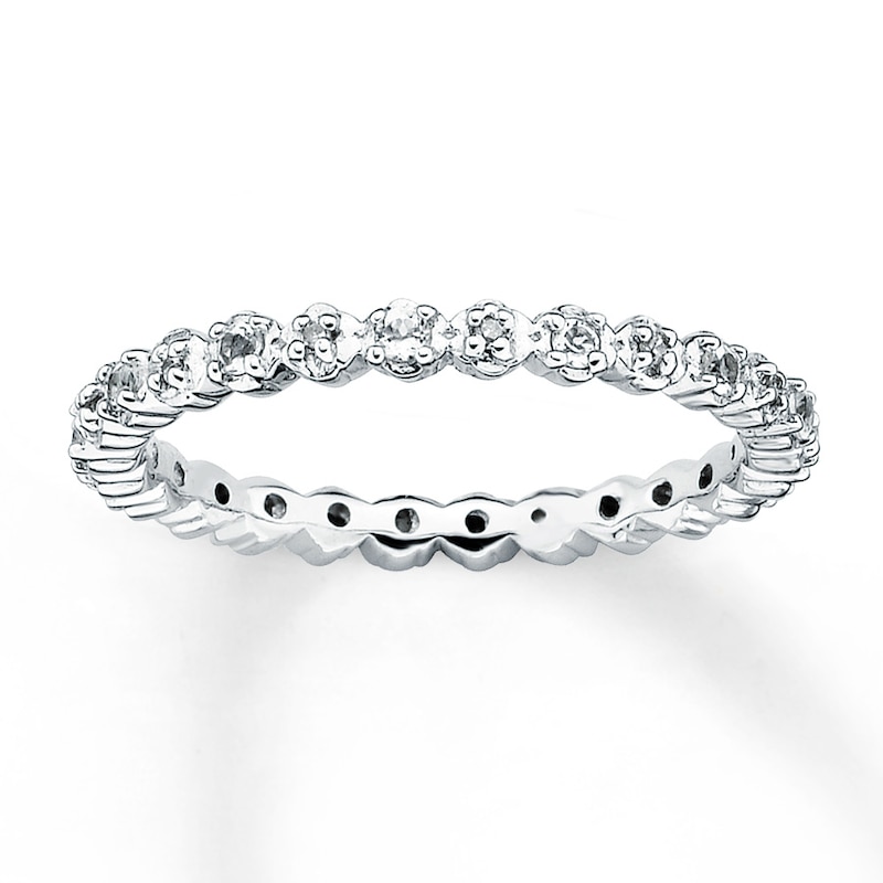 Stackable Ring White Topaz & Diamonds Sterling Silver