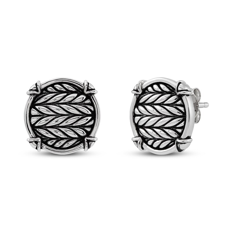 Main Image 1 of Wheat Design Textured Disk Stud Earrings Sterling Silver