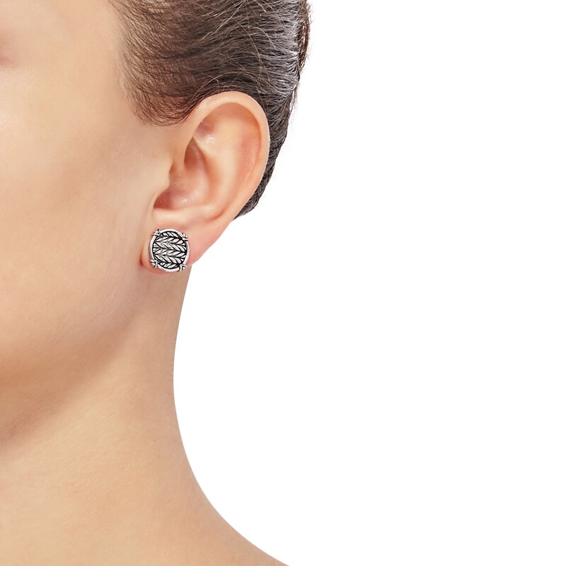 Main Image 4 of Wheat Design Textured Disk Stud Earrings Sterling Silver