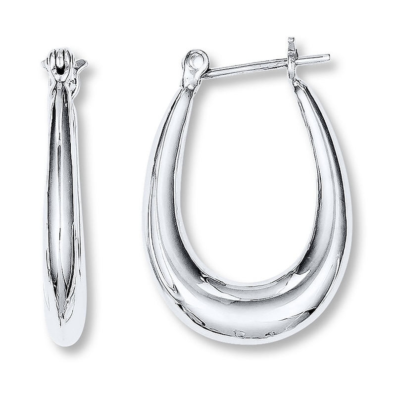 Main Image 1 of Oval Hoop Earrings Sterling Silver