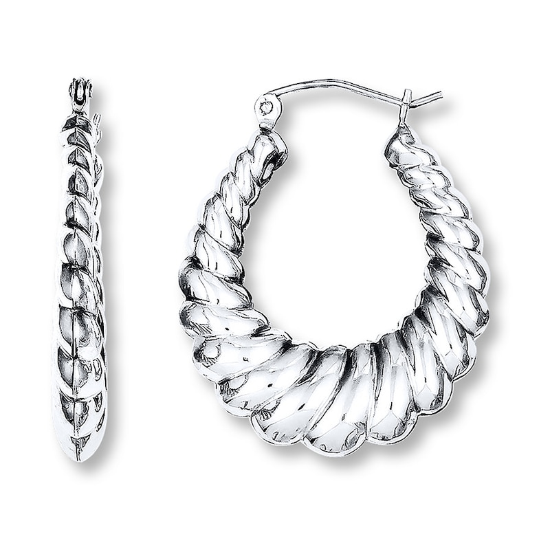 Main Image 1 of Scalloped Hoop Earrings Sterling Silver