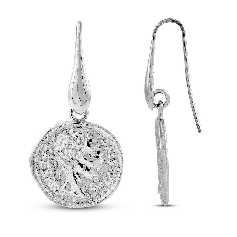 Drop Coin Earrings Sterling Silver