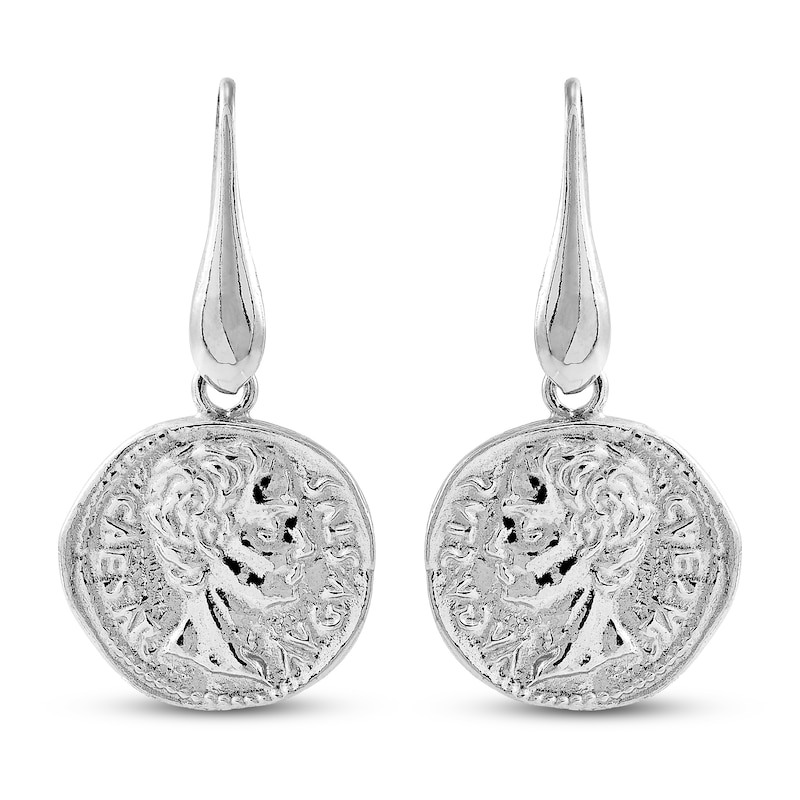 Drop Coin Earrings Sterling Silver