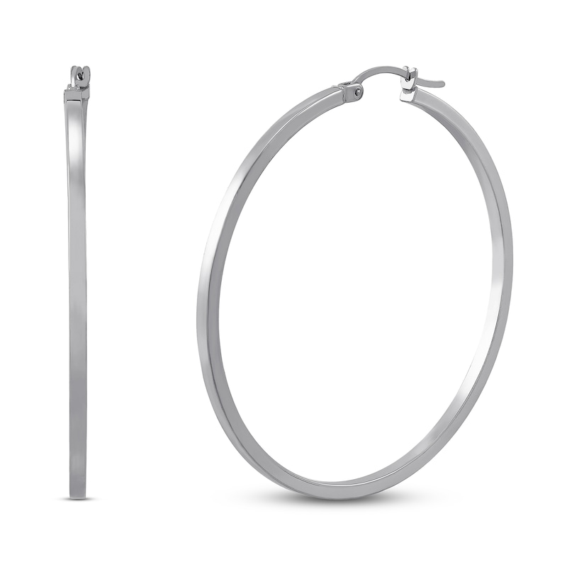 Main Image 1 of Square Hoop Tube Earrings Sterling Silver 50mm
