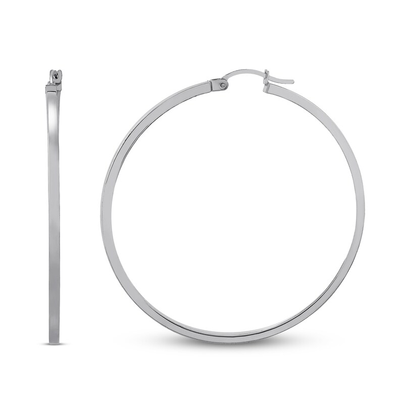 Main Image 2 of Square Hoop Tube Earrings Sterling Silver 50mm