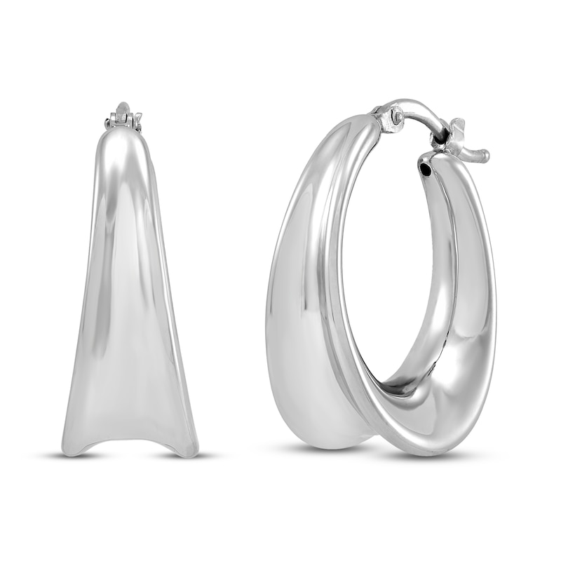 Main Image 1 of Oval Hoop Earrings Sterling Silver