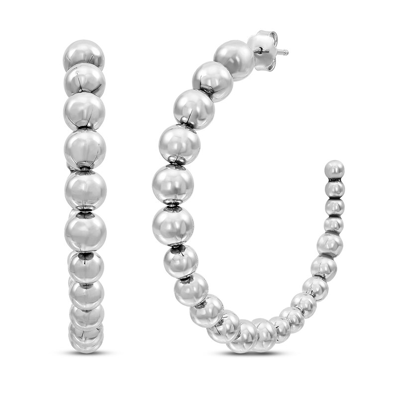 Main Image 1 of Graduated Bead Hoop Earrings Sterling Silver