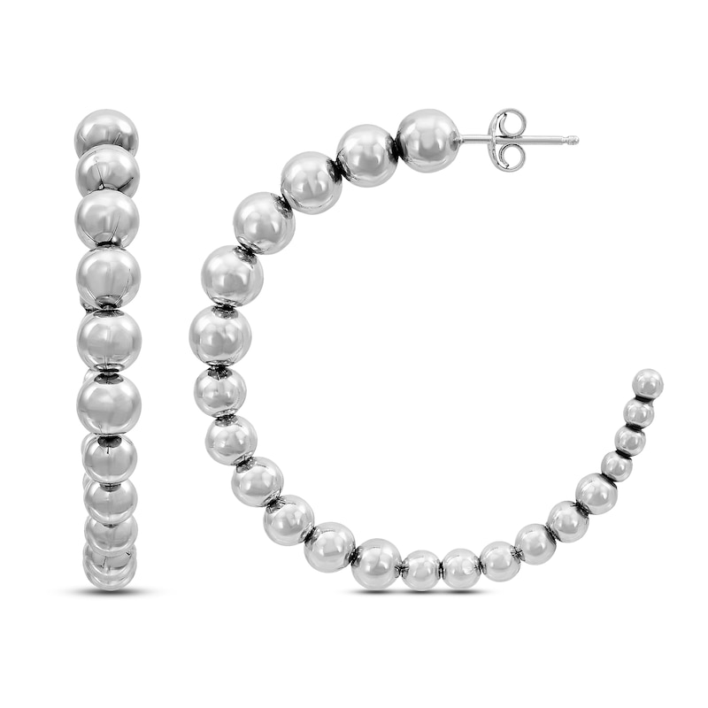 Main Image 2 of Graduated Bead Hoop Earrings Sterling Silver