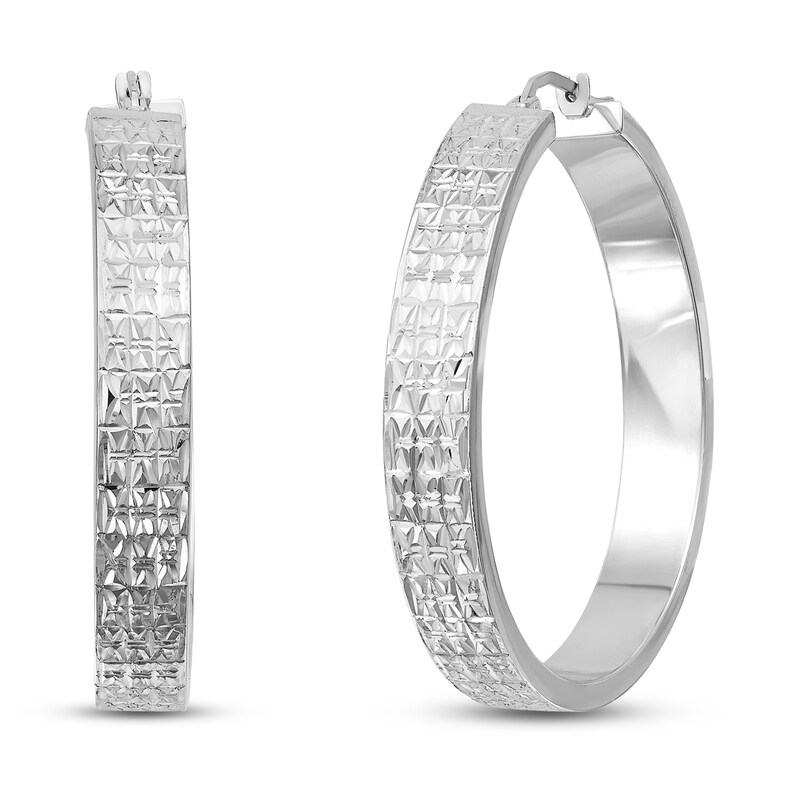 Main Image 1 of Diamond Cut Hoop Earrings Sterling Silver
