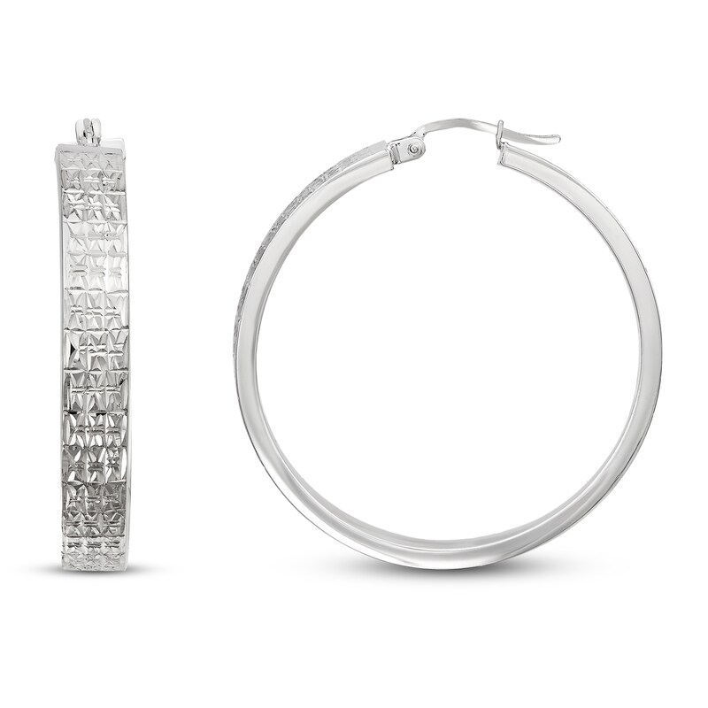 Main Image 2 of Diamond Cut Hoop Earrings Sterling Silver