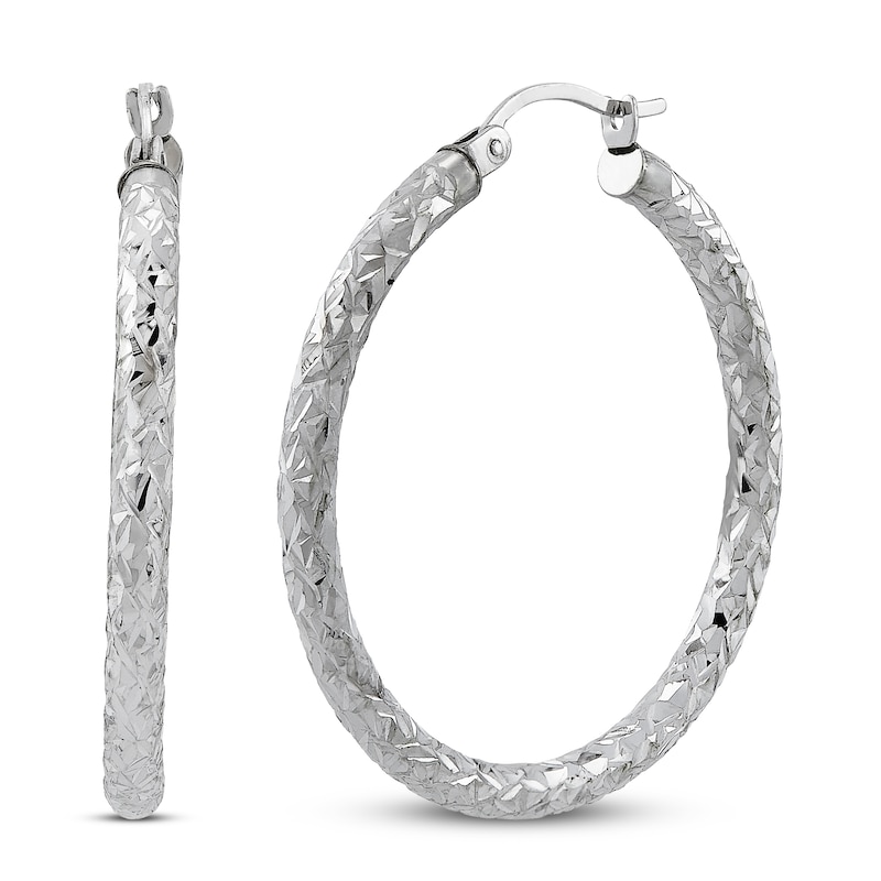 Crystal Cut Hoop Earrings Sterling Silver