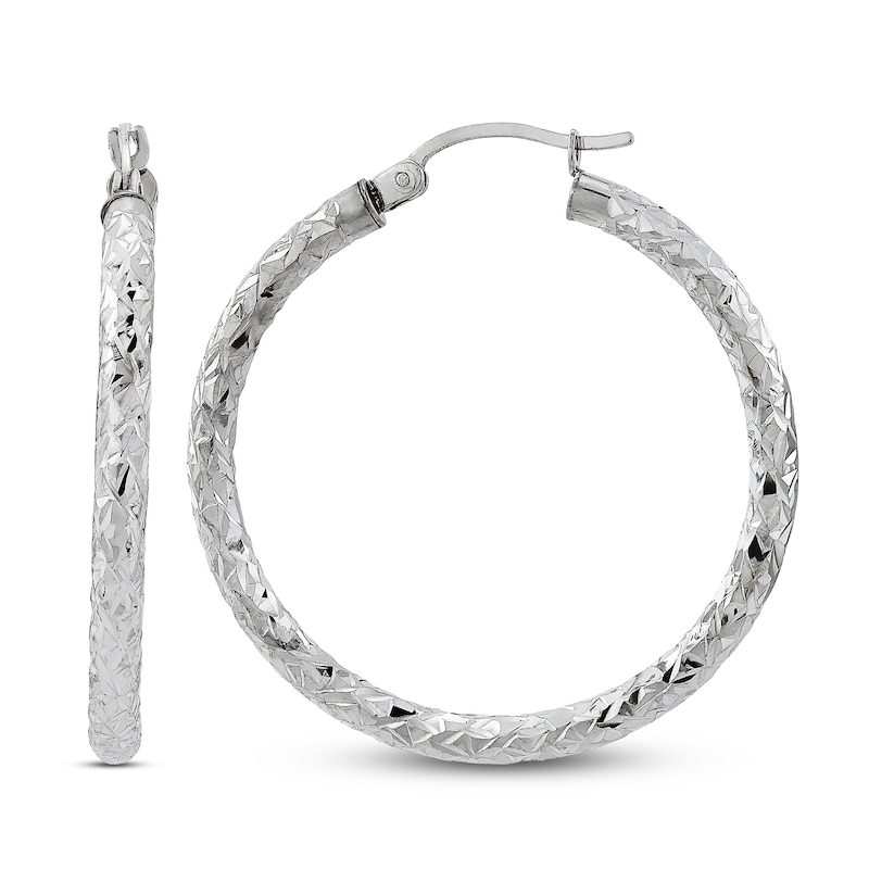 Main Image 2 of Crystal Cut Hoop Earrings Sterling Silver 35mm