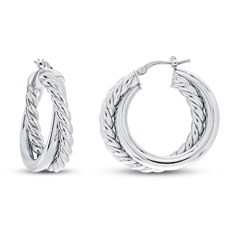 Main Image 1 of Twisted Double Hoop Earrings Sterling Silver